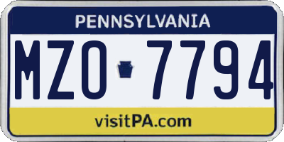 PA license plate MZO7794