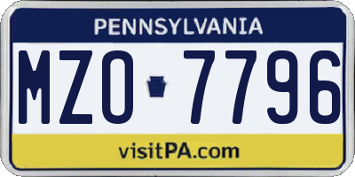 PA license plate MZO7796