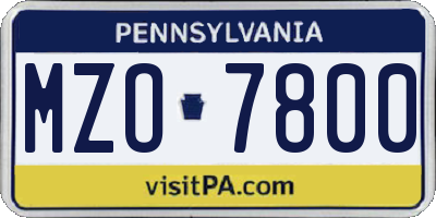 PA license plate MZO7800