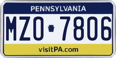 PA license plate MZO7806