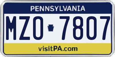 PA license plate MZO7807