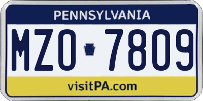 PA license plate MZO7809