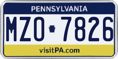 PA license plate MZO7826