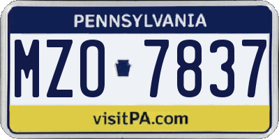 PA license plate MZO7837