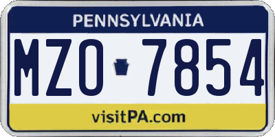 PA license plate MZO7854
