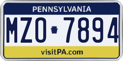 PA license plate MZO7894