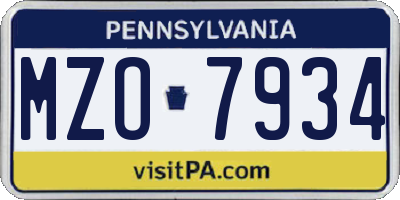 PA license plate MZO7934
