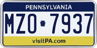 PA license plate MZO7937