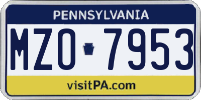 PA license plate MZO7953