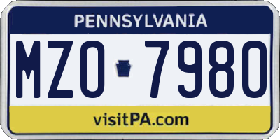 PA license plate MZO7980