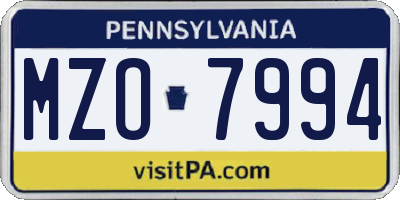 PA license plate MZO7994