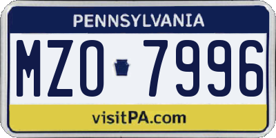 PA license plate MZO7996