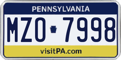 PA license plate MZO7998