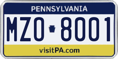 PA license plate MZO8001