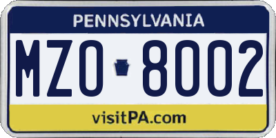 PA license plate MZO8002