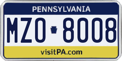 PA license plate MZO8008