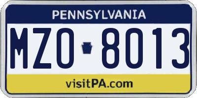 PA license plate MZO8013
