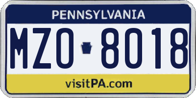 PA license plate MZO8018