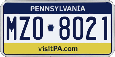 PA license plate MZO8021