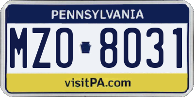 PA license plate MZO8031
