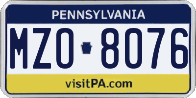 PA license plate MZO8076