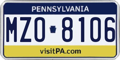 PA license plate MZO8106