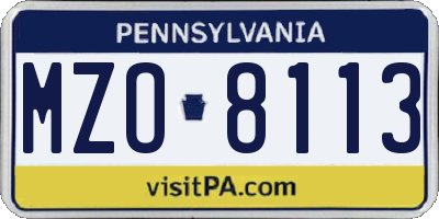 PA license plate MZO8113