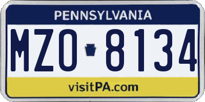 PA license plate MZO8134