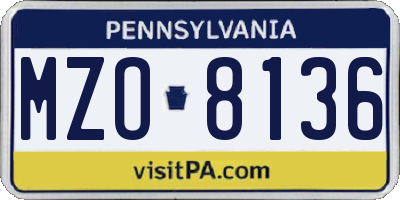 PA license plate MZO8136
