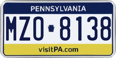 PA license plate MZO8138