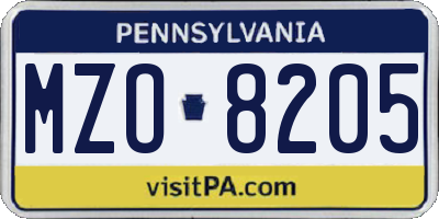 PA license plate MZO8205