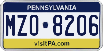PA license plate MZO8206