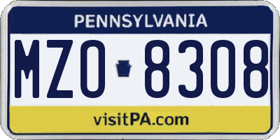 PA license plate MZO8308