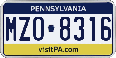 PA license plate MZO8316