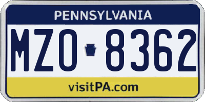 PA license plate MZO8362