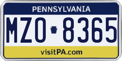 PA license plate MZO8365