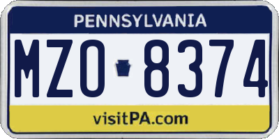 PA license plate MZO8374