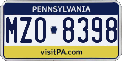 PA license plate MZO8398