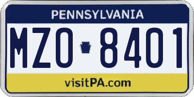 PA license plate MZO8401