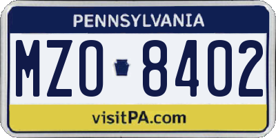 PA license plate MZO8402