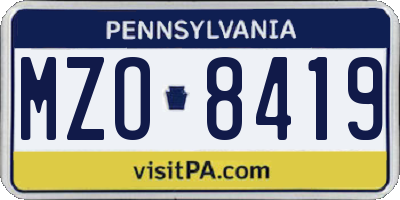 PA license plate MZO8419