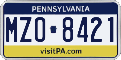 PA license plate MZO8421