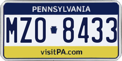 PA license plate MZO8433