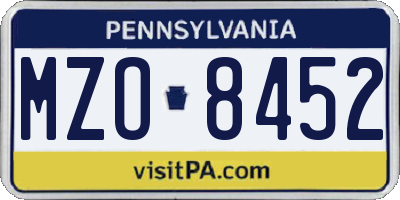 PA license plate MZO8452