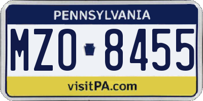 PA license plate MZO8455