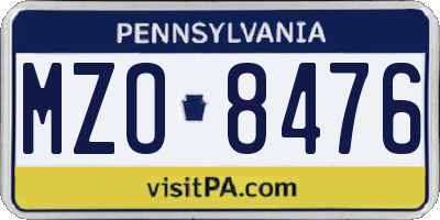 PA license plate MZO8476