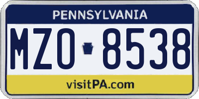 PA license plate MZO8538