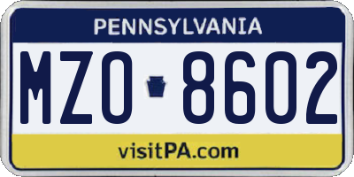 PA license plate MZO8602