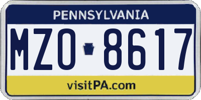 PA license plate MZO8617