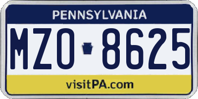 PA license plate MZO8625